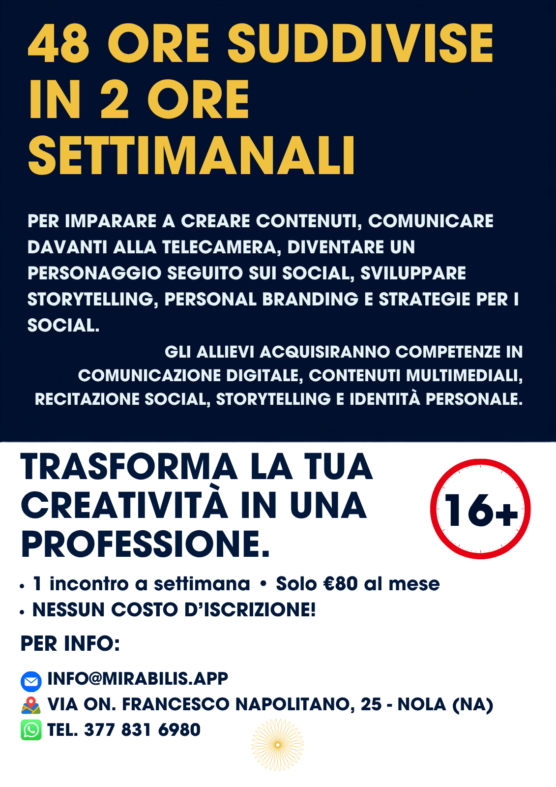 Corso di Content Creator Mirabilis - secondo volantino